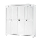 Armoire 4 portes en bois massif – Blanc/Moka/Java/Noir, Standard ou avec miroir