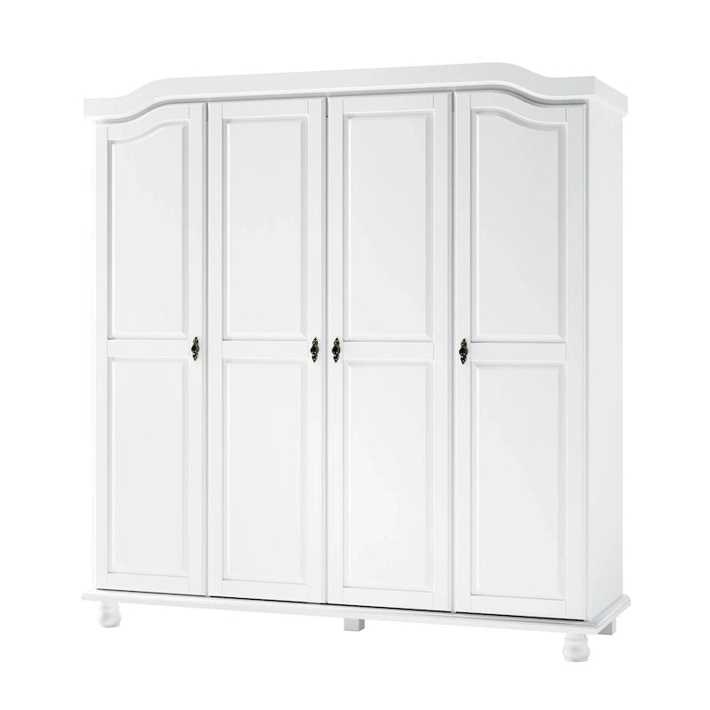 Armoire 4 portes en bois massif – Blanc/Moka/Java/Noir, Standard ou avec miroir
