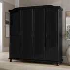 Armoire 4 portes en bois massif – Blanc/Moka/Java/Noir, Standard ou avec miroir