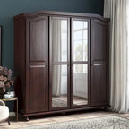 Armoire 4 portes en bois massif – Blanc/Moka/Java/Noir, Standard ou avec miroir