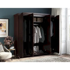 Armoire 4 portes en bois massif – Blanc/Moka/Java/Noir, Standard ou avec miroir