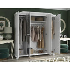 Armoire 4 portes en bois massif – Blanc/Moka/Java/Noir, Standard ou avec miroir
