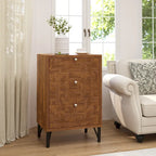Table de chevet en faux bois brun, poignées gris antique, 1 personne – 1/2/3 tiroirs