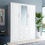 Armoire 3 portes en bois massif – Blanc/Moka/Gris/Java/Noir/Acajou, porte pleine ou miroir, utilisateur unique