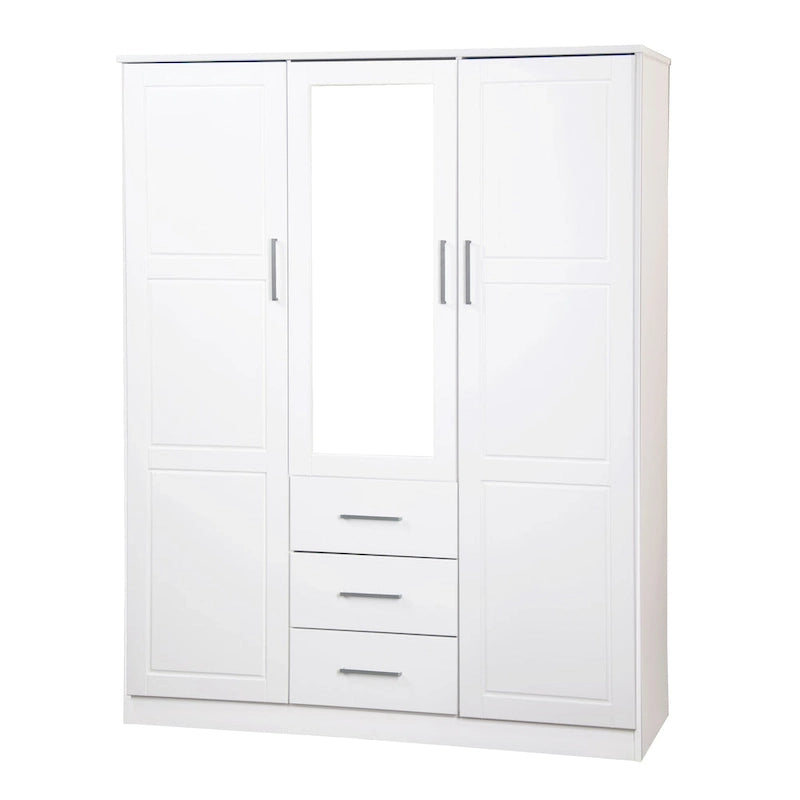 Armoire 3 portes en bois massif – Blanc/Moka/Gris/Java/Noir/Acajou, porte pleine ou miroir, utilisateur unique