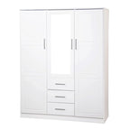 Armoire 3 portes en bois massif – Blanc/Moka/Gris/Java/Noir/Acajou, porte pleine ou miroir, utilisateur unique