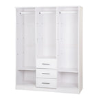 Armoire 3 portes en bois massif – Blanc/Moka/Gris/Java/Noir/Acajou, porte pleine ou miroir, utilisateur unique