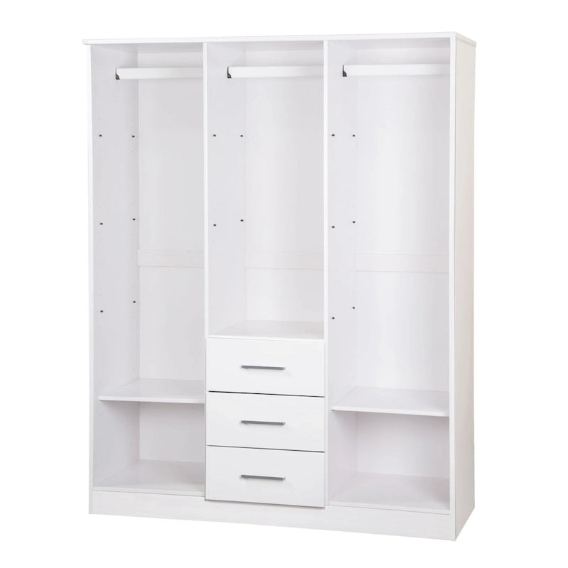 Armoire 3 portes en bois massif – Blanc/Moka/Gris/Java/Noir/Acajou, porte pleine ou miroir, utilisateur unique