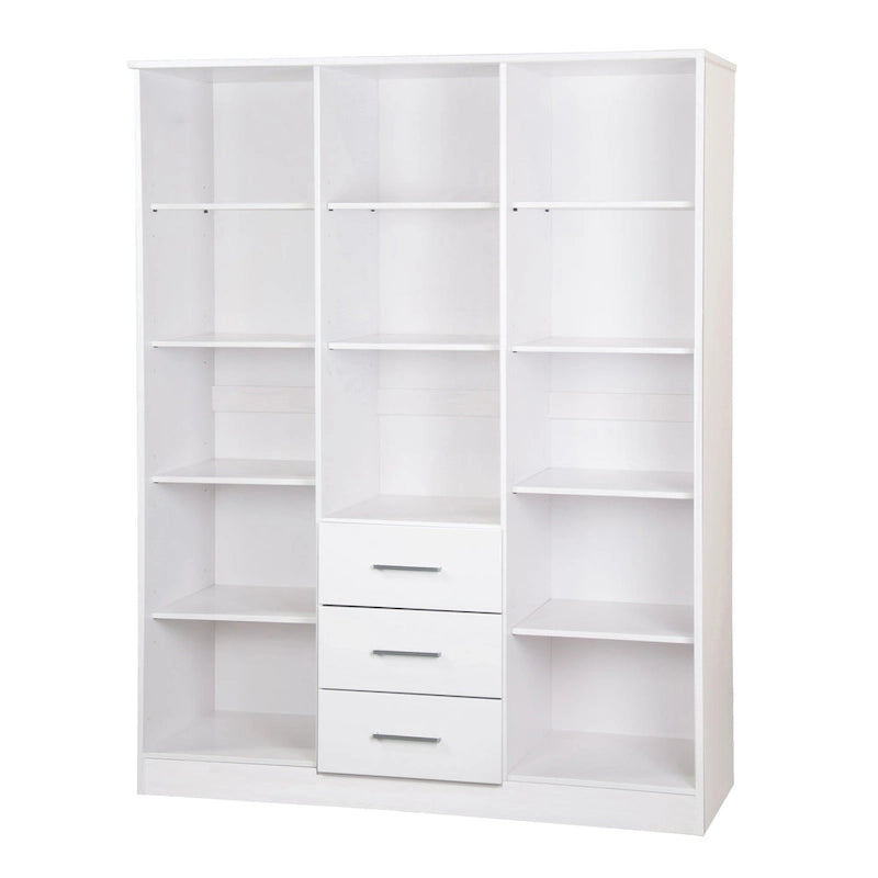 Armoire 3 portes en bois massif – Blanc/Moka/Gris/Java/Noir/Acajou, porte pleine ou miroir, utilisateur unique