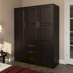 Armoire 3 portes en bois massif – Blanc/Moka/Gris/Java/Noir/Acajou, porte pleine ou miroir, utilisateur unique