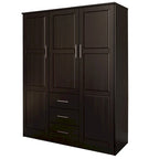 Armoire 3 portes en bois massif – Blanc/Moka/Gris/Java/Noir/Acajou, porte pleine ou miroir, utilisateur unique
