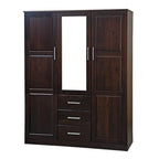 Armoire 3 portes en bois massif – Blanc/Moka/Gris/Java/Noir/Acajou, porte pleine ou miroir, utilisateur unique