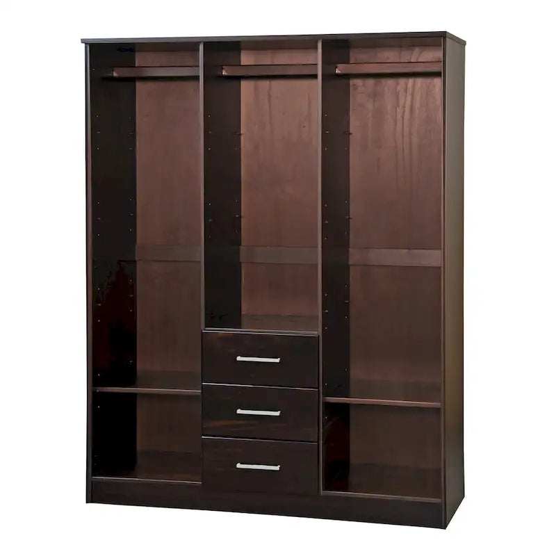Armoire 3 portes en bois massif – Blanc/Moka/Gris/Java/Noir/Acajou, porte pleine ou miroir, utilisateur unique