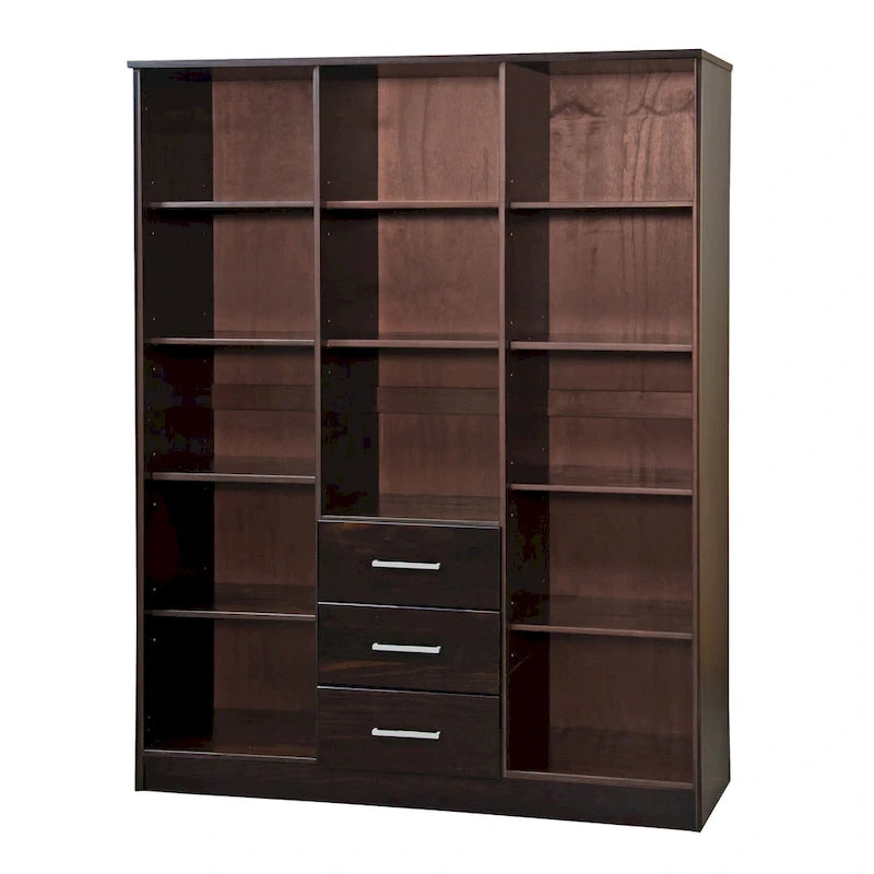Armoire 3 portes en bois massif – Blanc/Moka/Gris/Java/Noir/Acajou, porte pleine ou miroir, utilisateur unique