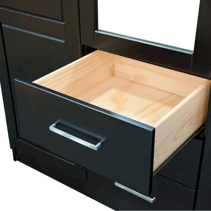 Armoire 3 portes en bois massif – Blanc/Moka/Gris/Java/Noir/Acajou, porte pleine ou miroir, utilisateur unique