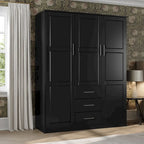 Armoire 3 portes en bois massif – Blanc/Moka/Gris/Java/Noir/Acajou, porte pleine ou miroir, utilisateur unique