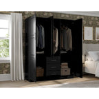 Armoire 3 portes en bois massif – Blanc/Moka/Gris/Java/Noir/Acajou, porte pleine ou miroir, utilisateur unique