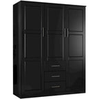 Armoire 3 portes en bois massif – Blanc/Moka/Gris/Java/Noir/Acajou, porte pleine ou miroir, utilisateur unique
