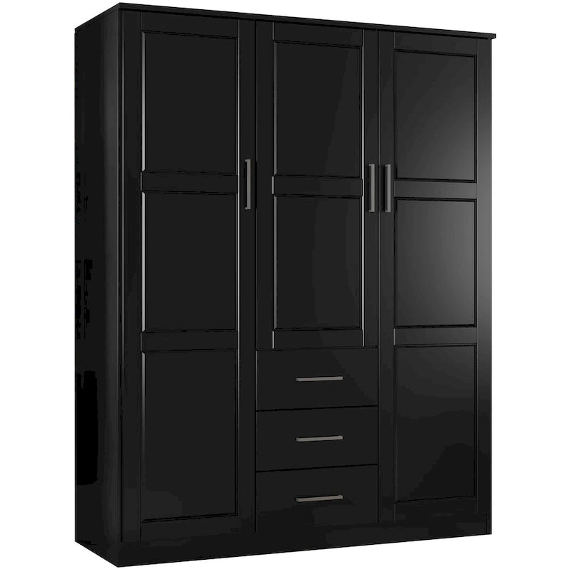Armoire 3 portes en bois massif – Blanc/Moka/Gris/Java/Noir/Acajou, porte pleine ou miroir, utilisateur unique