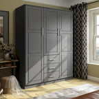 Armoire 3 portes en bois massif – Blanc/Moka/Gris/Java/Noir/Acajou, porte pleine ou miroir, utilisateur unique