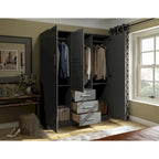 Armoire 3 portes en bois massif – Blanc/Moka/Gris/Java/Noir/Acajou, porte pleine ou miroir, utilisateur unique