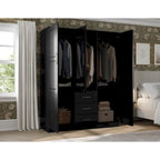 Armoire 3 portes en bois massif – Blanc/Moka/Gris/Java/Noir/Acajou, porte pleine ou miroir, utilisateur unique