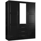 Armoire 3 portes en bois massif – Blanc/Moka/Gris/Java/Noir/Acajou, porte pleine ou miroir, utilisateur unique