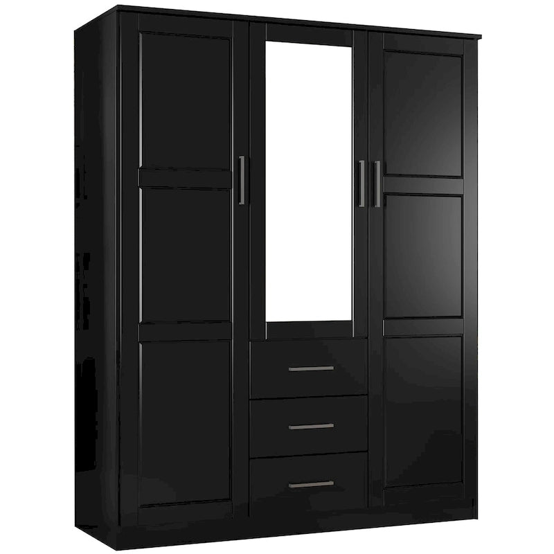 Armoire 3 portes en bois massif – Blanc/Moka/Gris/Java/Noir/Acajou, porte pleine ou miroir, utilisateur unique