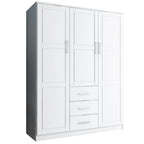 Armoire 3 portes en bois massif – Blanc/Moka/Gris/Java/Noir/Acajou, porte pleine ou miroir, utilisateur unique