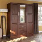 Armoire 3 portes en bois massif – Blanc/Moka/Gris/Java/Noir/Acajou, porte pleine ou miroir, utilisateur unique