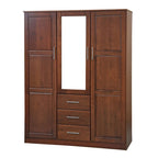 Armoire 3 portes en bois massif – Blanc/Moka/Gris/Java/Noir/Acajou, porte pleine ou miroir, utilisateur unique