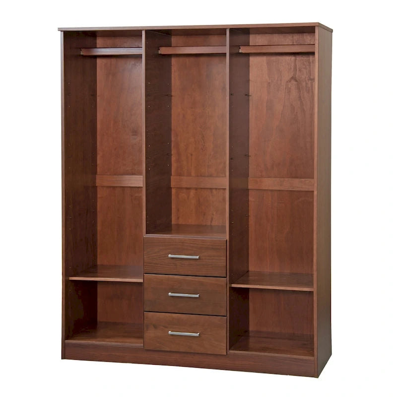Armoire 3 portes en bois massif – Blanc/Moka/Gris/Java/Noir/Acajou, porte pleine ou miroir, utilisateur unique