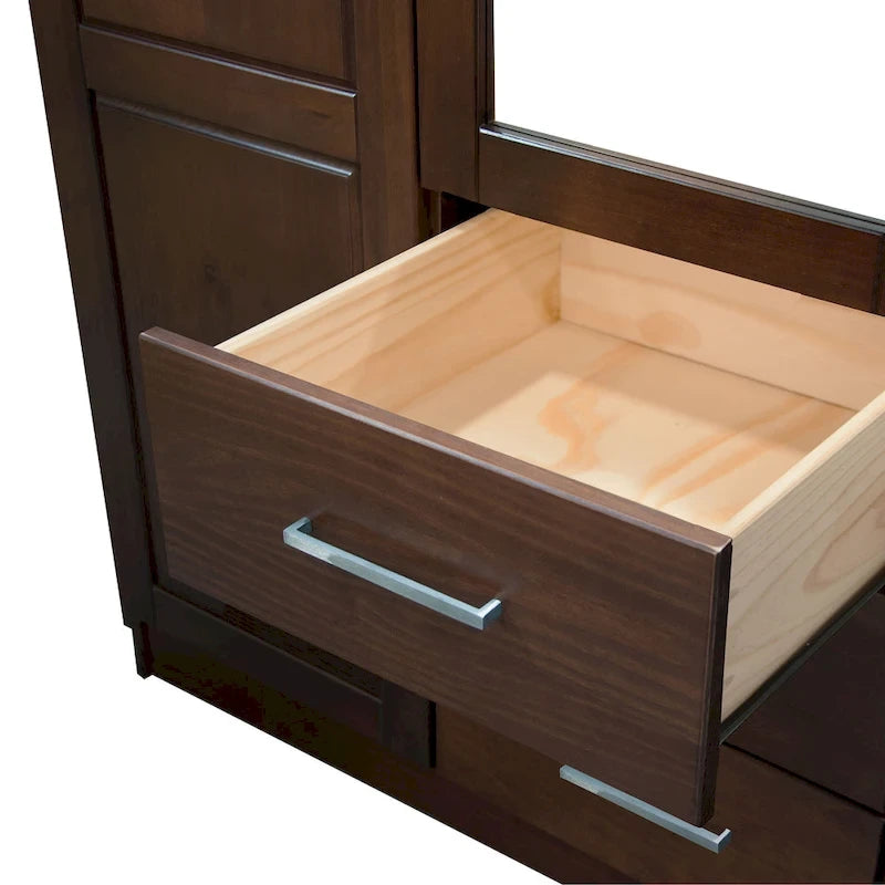 Armoire 3 portes en bois massif – Blanc/Moka/Gris/Java/Noir/Acajou, porte pleine ou miroir, utilisateur unique