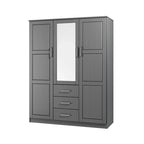 Armoire 3 portes en bois massif – Blanc/Moka/Gris/Java/Noir/Acajou, porte pleine ou miroir, utilisateur unique