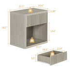Tables de chevet cannelées grises/noires/beiges avec tiroir et étagère ouverte, lot de 2