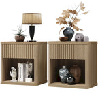Tables de chevet cannelées grises/noires/beiges avec tiroir et étagère ouverte, lot de 2
