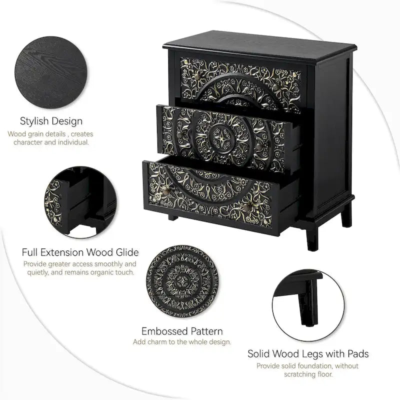 Table de chevet de ferme blanche et noire, 2 ou 3 tiroirs, table de chevet simple
