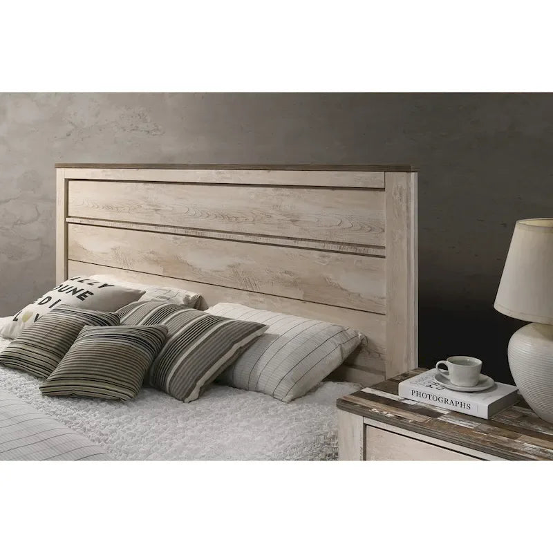Ensemble de chambre à coucher King rustique blanchi, 6 pièces