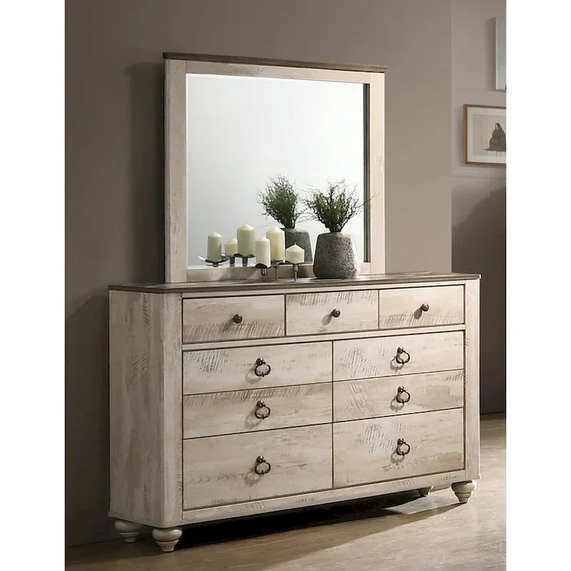 Ensemble de chambre à coucher King rustique blanchi, 6 pièces