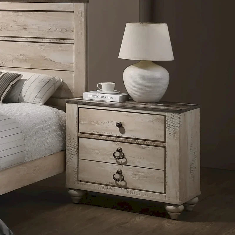 Ensemble de chambre à coucher King rustique blanchi, 6 pièces