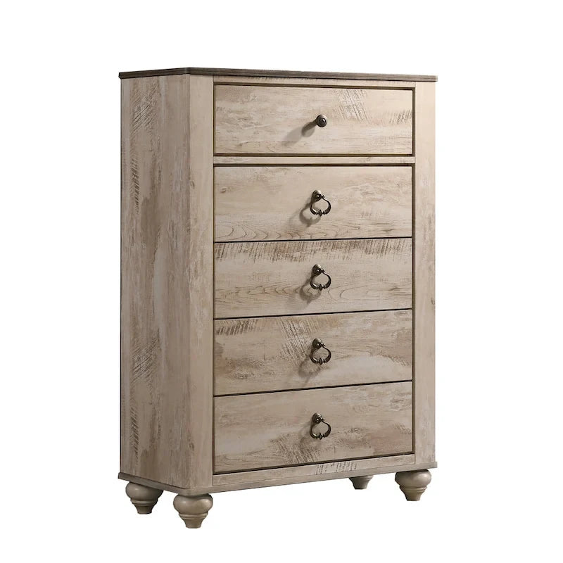 Ensemble de chambre à coucher King rustique blanchi, 6 pièces