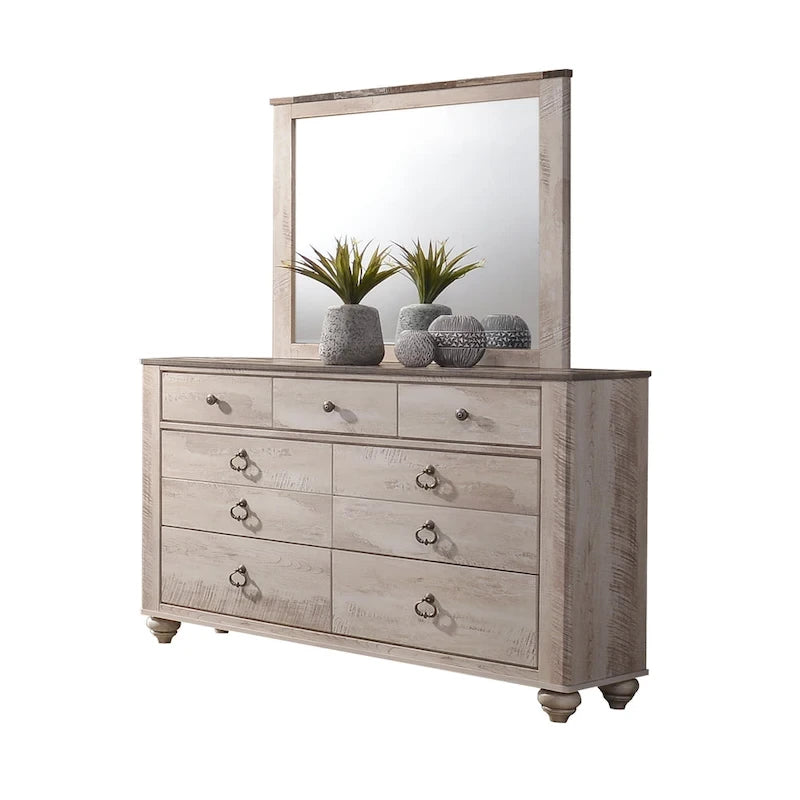 Ensemble de chambre à coucher King rustique blanchi, 6 pièces