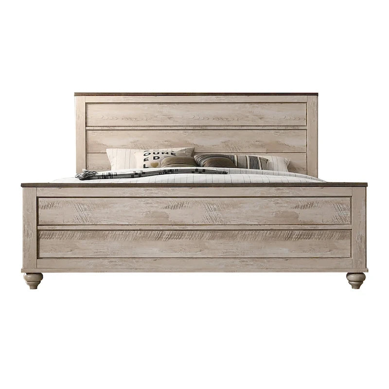 Ensemble de chambre à coucher King rustique blanchi, 6 pièces