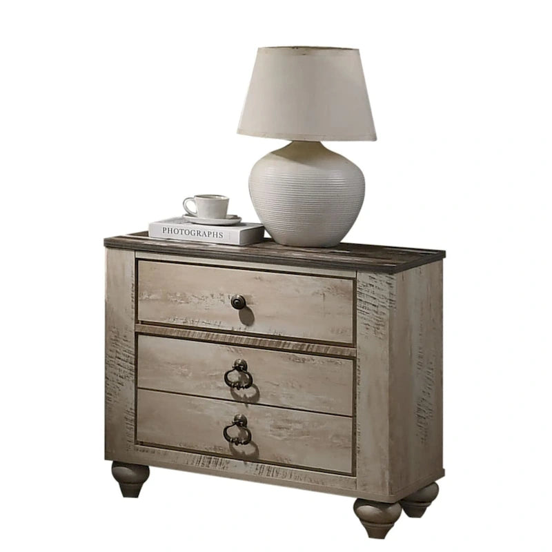 Ensemble de chambre à coucher King rustique blanchi, 6 pièces
