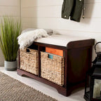 Banc de rangement tressé avec siège en lin et paniers, 34 larg. x 16 prof. x 20 haut., 1 place – cerise/gris/marron/blanc/noir