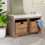 Banc de rangement tressé avec siège en lin et paniers, 34 larg. x 16 prof. x 20 haut., 1 place – cerise/gris/marron/blanc/noir