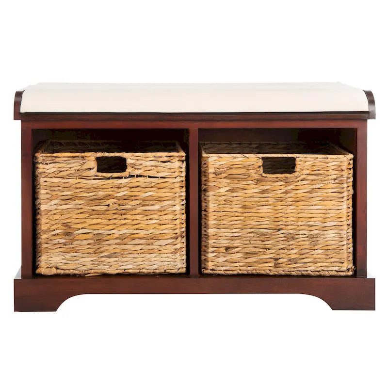 Banc de rangement tressé avec siège en lin et paniers, 34 larg. x 16 prof. x 20 haut., 1 place – cerise/gris/marron/blanc/noir