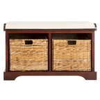 Banc de rangement tressé avec siège en lin et paniers, 34 larg. x 16 prof. x 20 haut., 1 place – cerise/gris/marron/blanc/noir