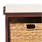 Banc de rangement tressé avec siège en lin et paniers, 34 larg. x 16 prof. x 20 haut., 1 place – cerise/gris/marron/blanc/noir