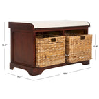 Banc de rangement tressé avec siège en lin et paniers, 34 larg. x 16 prof. x 20 haut., 1 place – cerise/gris/marron/blanc/noir